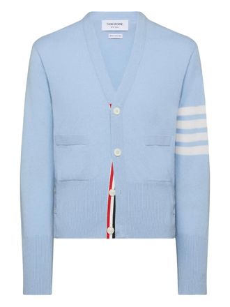 Thom Browne CLASSIC V-NECK CARDIGAN WITH WHITE 4-BAR STRIPE IN CASHMERE - Blauw