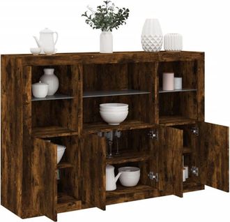 vidaXL Aparador Con Luz Led 3 Pzas Madera De Ingenier&iacute;a Roble Ahumado Vidaxl