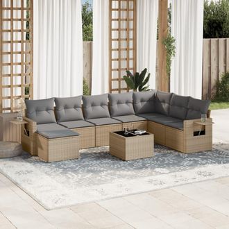 vidaXL Set De Sof&aacute;s De Jard&iacute;n 9 Pzas Con Cojines Rat&aacute;n Sint&eacute;tico Beige Vidaxl