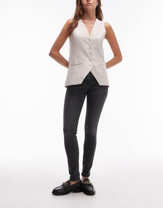 Topshop Jamie - Jeans skinny a vita alta nero slavato