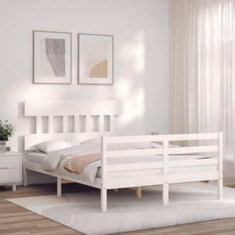 Berkfield Home Beautiful Bed Frame with Headboard White 120x200 cm Solid Wood | Size: Small Double