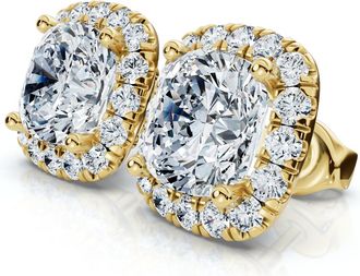 Pompeii3 Certified 5.80Ct Cushion Cut Diamond Halo Studs 14k Gold Womens Earrings Size: 1/2 Wide