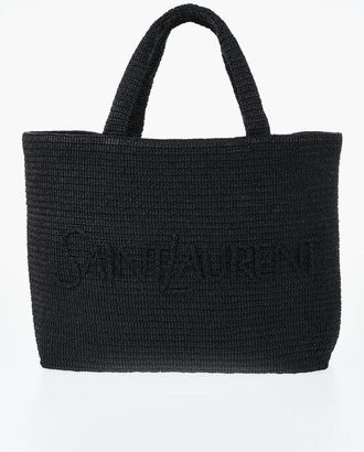 Saint Laurent Raffia Maxi Tote Bag with Ton On Ton Embossed Logo size Unica