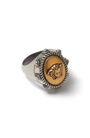 Versace Mens Tivoli Ring in Palladium 82-Gold at Nordstrom, Size 8.5