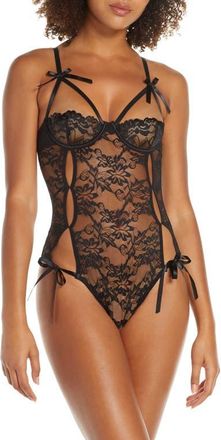 Oh là là Chéri Zara Underwire Open Cup Open Gusset Lace Teddy in Black at Nordstrom