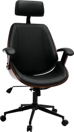 Miliboo Miliboo - Sill&oacute;n De Oficina De Direcci&oacute;n De Dise&ntilde;o Negro, Madera Oscura Y Metal Negro Musk
