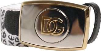 Dolce & Gabbana Mens White Graffiti Print Gold Metal Buckle Belt Polyester Calf Leather