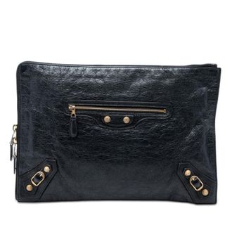 Balenciaga Pre-owned Balenciaga Lambskin Motocross Giant 12 Zip Around Flat Clutch Ladies EJW1WM7FB1TRCLBM