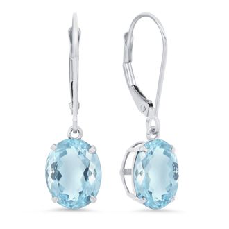 MAX + STONE 14K White Gold 8X10mm Oval Gemstone Dangle Earrings