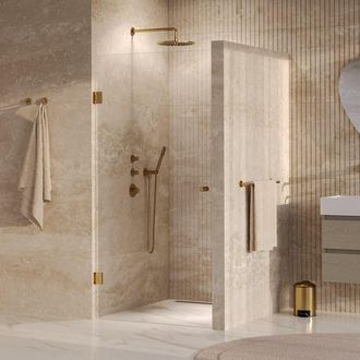 Marcel Breuer Void Carving Nisdeur - 100x200cm - draaideur - glascoating - omkeerbaar - helder glas - geborsteld goud PVD