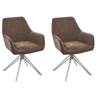 Beliani Conjunto De 2 Sillas De Comedor Modernas De Tela Asiento Acolchado Patas De Metal Beige Giratorias Marr&oacute;n Jodar