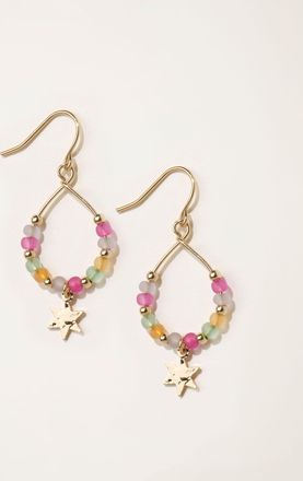 Fat Face FatFace Star Beaded Hoops Earrings in Gold Tone