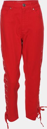 Sandro Red Denim Lace-Up Details Trousers