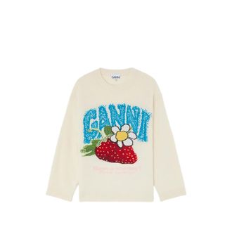Ganni Strawberry-motif Intarsia-knit Sweater
