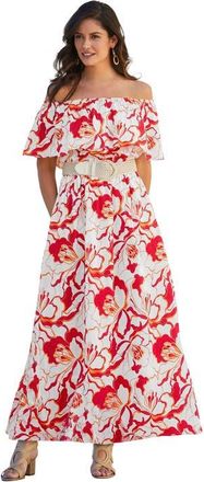 Jessica London Off-The-Shoulder Maxi Dress in Pink Burst Graphic at Nordstrom, Size 14
