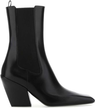 Prada Black Leather Ankle Boots