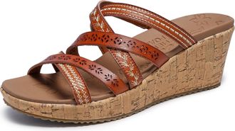 Skechers Womens Beverlee-Tiger Posse-Bohemian Embroidered Multe-Strap Wedge Sandal