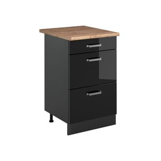 Vicco Mueble Bajo De Cocina R-line, Negro Brillo Intenso/antracita, 50 Cm Encimera Roble Dorado, Vicco