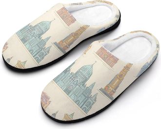 Generic World Famous Landmarks Slippers Men Winter Warm Cotton Anti-Slip Indoor Slip-Ons House Shoes