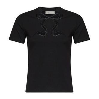 Blumarine T-shirt in jersey con ricamo di strass - - Tops - Donna - Nero - M