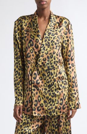 R13 Ragged Oversize Leopard Print Jacket in Light Brown Pink Leopard at Nordstrom, Size X-Small