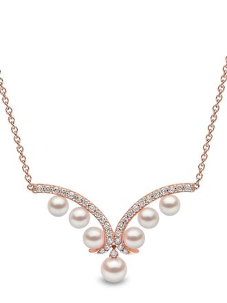 Yoko London 18kt rose gold Sleek Akoya pearl and diamond necklace - women - 18kt Rose Gold - OS - Pink