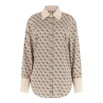Guess Overhemden, Dames, Beige, M, Polyester, Alexandra Shirt