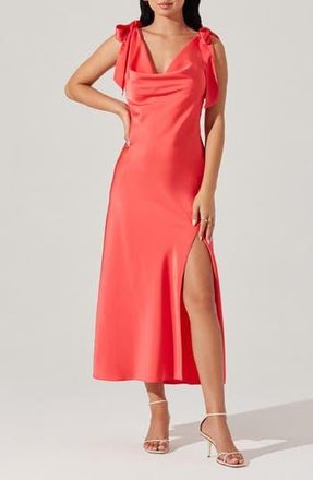 ASTR the Label Allexina Tie Shoulder Satin Midi Dress in Coral at Nordstrom Rack, Size X-Small
