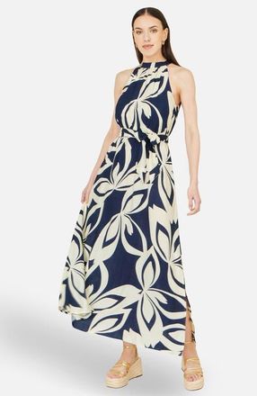 Yumi Geo Swirl Print Halter Maxi Dress in Navy at Nordstrom, Size 12