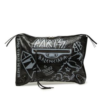 Balenciaga Pre-owned Balenciaga Lambskin Motocross Classic Graffiti All Over Zip Around Flat Clutch Ladies L6Q9F8YTORK9I3CI
