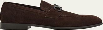 Ferragamo Mens Foster Textured Suede Gancini Bit Loafers