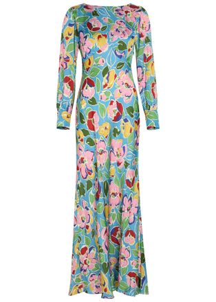 Rixo Rixo Marni Floral-print Satin Maxi Dress - Blue - 6 (UK6 / Xxs)