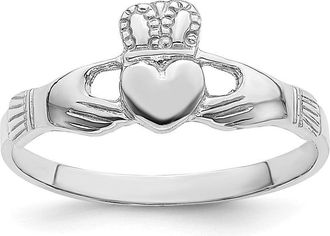 Diamond2Deal 14k White Gold Polished Claddagh Ring