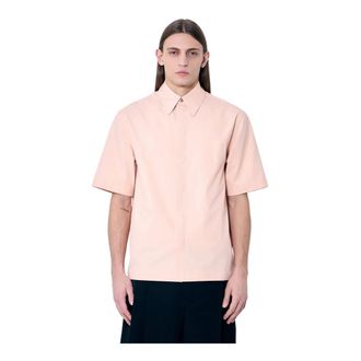 Jil Sander Overhemden, Heren, Roze, S, Katoen, Katoenen Poplin Shirt met Korte Mouwen