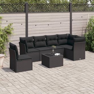 vidaXL Vidaxl - Set De Comedor De Jard&iacute;n 7 Pzas Y Cojines Rat&aacute;n Sint&eacute;tico Negro