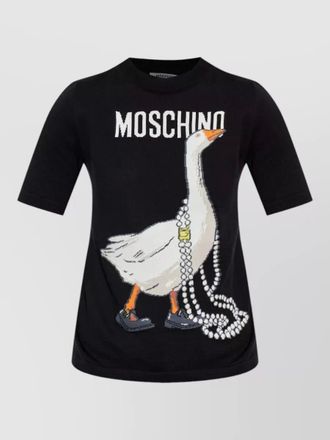 Moschino short sleeve crew neck knit top goose