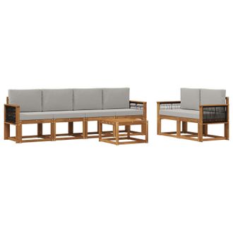 vidaXL Conjunto De Sof&aacute;s De Exterior 6 Pcs Natural Y Gris Claro Vidaxl