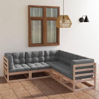 vidaXL Vidaxl - Juego De Muebles De Jard&iacute;n 5 Pzas Y Cojines Madera Pino Maciza