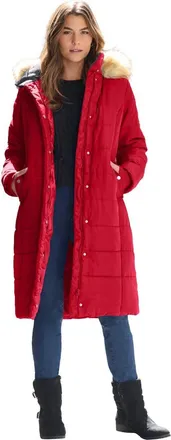 Roaman's Plus Size Knee Length Puffer Coat in Classic Red at Nordstrom, Size Medium