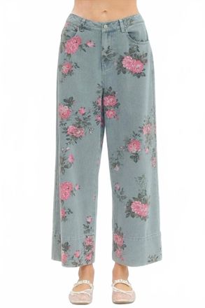 Entro Margaux Floral Print Denim Pants In Medium Wash