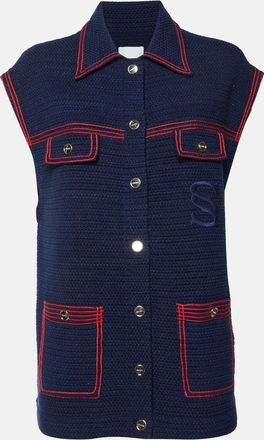 Sandro Navy Blue Knit Clovis Sleeveless Coatigan