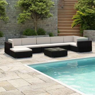 Berkfield Home 8 Piece Garden Lounge Set with Cushions Poly Rattan Black