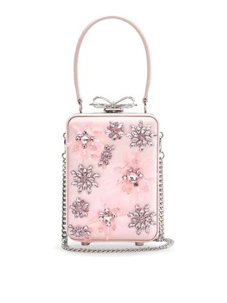 Self Portrait Satin Shoulder Bag With Crystal Details