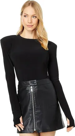 Norma Kamali Shoulder Pad Long Sleeve Crew Top Womens Clothing Black : XL (Womens 10), Spandex/Polyester/Lycra