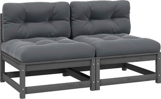 vidaXL Sof&aacute; Central De Jard&iacute;n 2 Pzas Cojines Madera Pino Maciza Gris Vidaxl