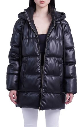 Love Token Bianka Zip Front Puffer Coat In Black