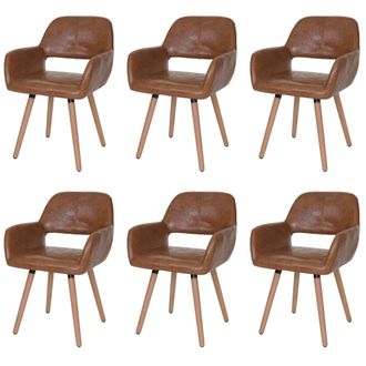 Hhg Set 6x Sedie Sala Da Pranzo Soggiorno Cucina Hhg 429 Ii Design Retro Legno Ecopelle Scamosciata Scura