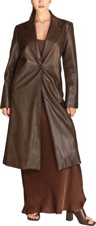 Crescent Longline Faux Leather Coat in Espresso at Nordstrom, Size X-Large