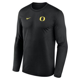 Nike Oregon Sideline Legend Small Logo Nike Mens Dri-FIT College Long-Sleeve T-Shirt in Black | 02TJ00AUON-HE3