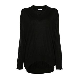 Brunello Cucinelli V-hals trui van fijne brei met metallic bies - Dames - Truien - Zwart - Maat: XL Kasjmier